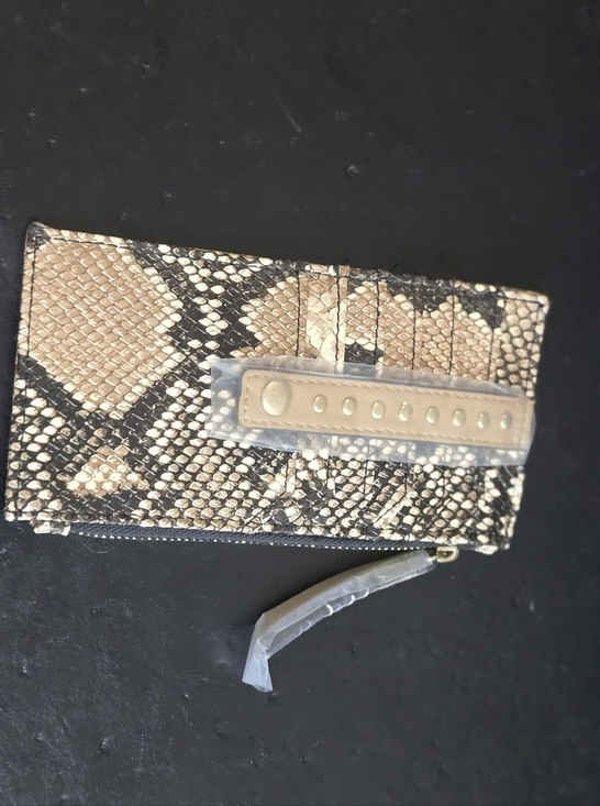 None Handbags - 3/$20 Snake-Print Leather Card Holder Wallet in Tan & Black